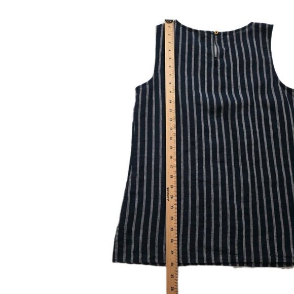 Ellen Tracy Linen Top Women S Blue Navy Stripes Sleeveless Coastal Preppy Boho - Picture 10 of 14